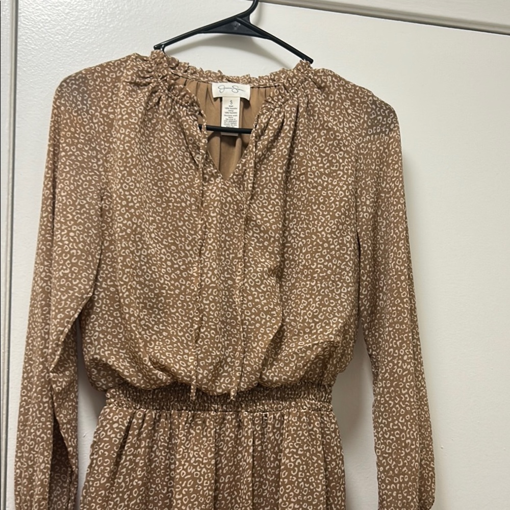 Jessica Simpson Tan and Brown Long Sleeve Sundress